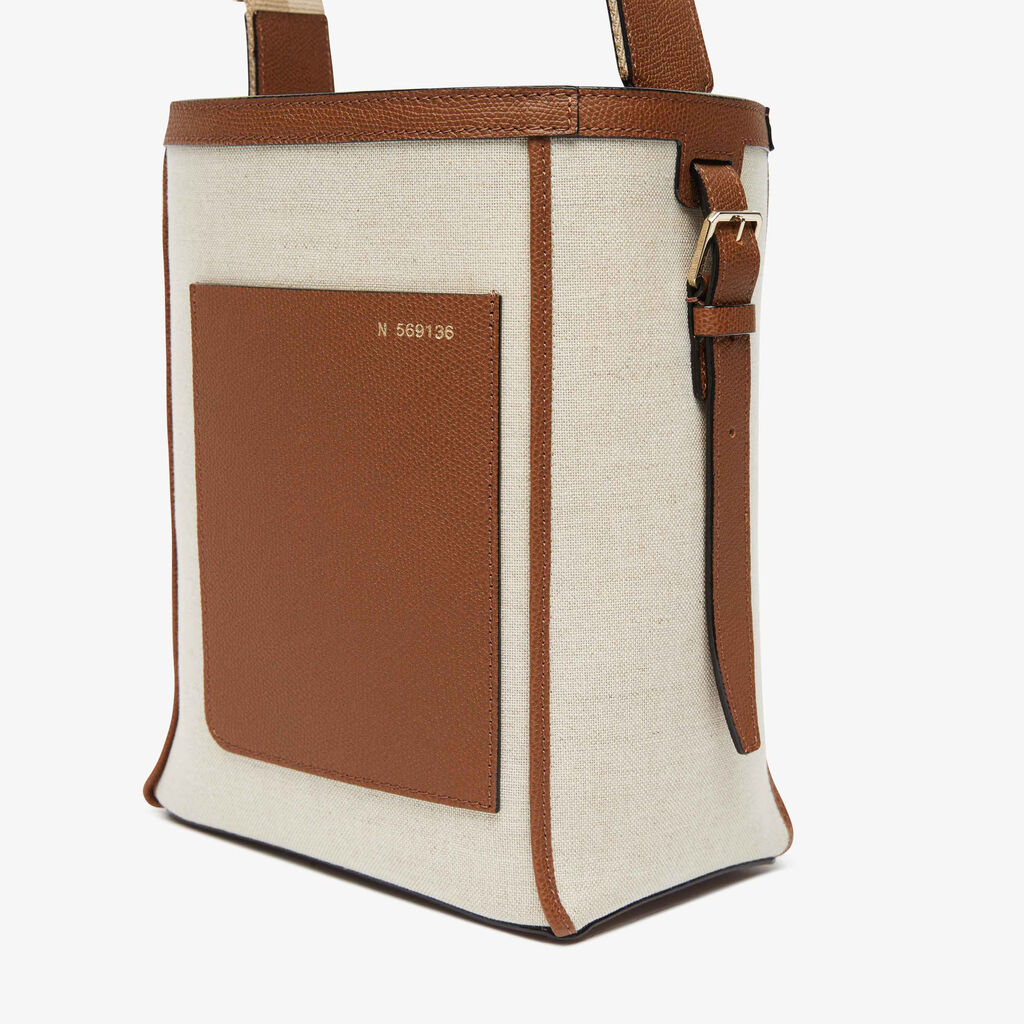 Soft Canvas Bucket Mini Bag - Sand/Chocolate Brown/Camel Brown/Cashmere Beige - Tessuto Canvas/VS - Valextra - 3