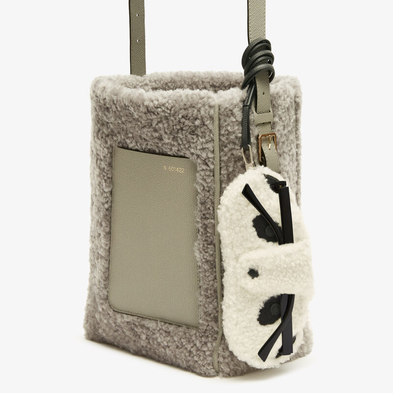 Shearling Panda Glasses Case with Lanyard - Pergamena White/Black - Vitello VS-Montone Ricamo Panda - Valextra - 3