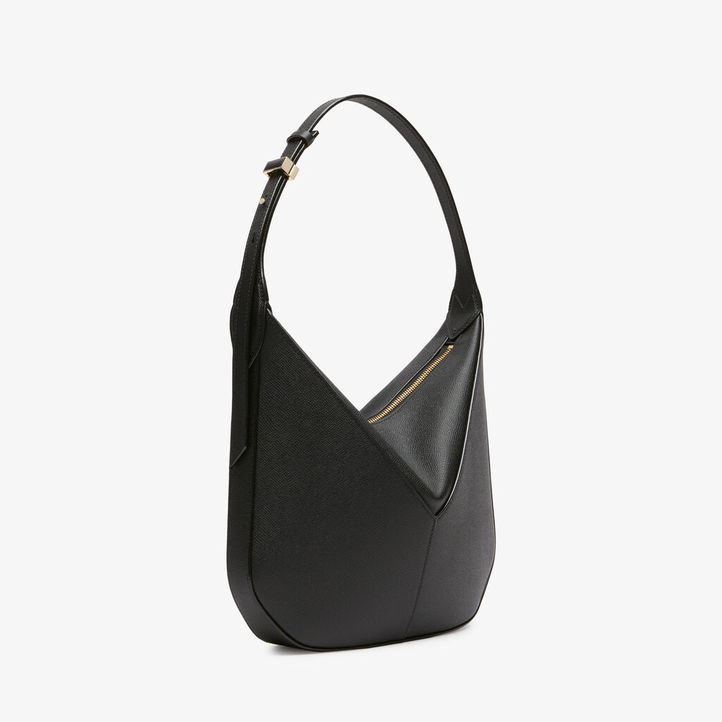 Vivi Hobo Mini Bag - Black - Vitello Millepunte Soft - Valextra - 4