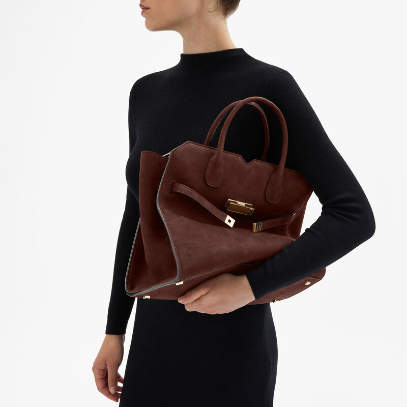 Milano Senso Two Handles Medium Bag - Chocolate Brown - Millepunte Nubuk Senso Leather - Valextra - 3