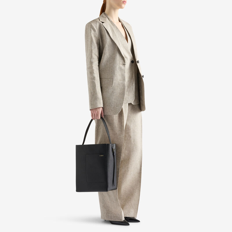 Soft Bucket Medium Bag - Black - Millepunte calf leather - Valextra - 2