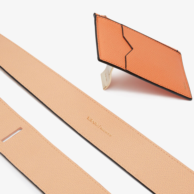 Shoulder Strap with Card Holder - Powder Pink/Peach Orange - Millepunte calf leather - Valextra - 4