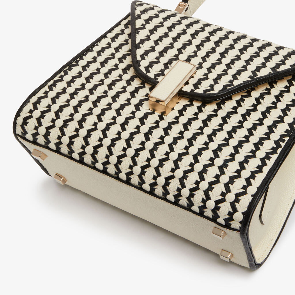 Iside Lace Top Handle Mini Bag - Pergamena White/Black - Vitello VS Intreccio - Valextra - 4