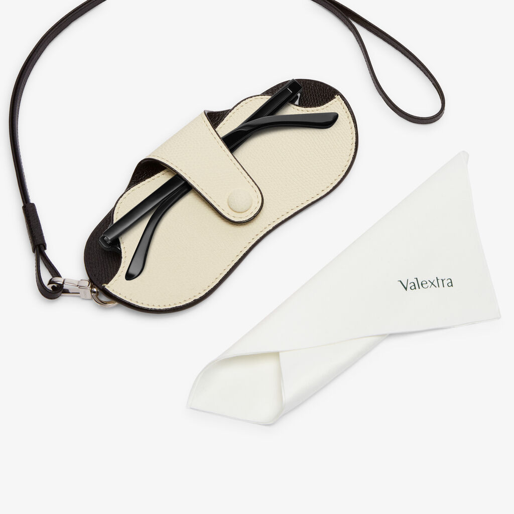 Exclusive Glasses Case with Lanyard - Pergamena White/Black - Vitello VS - Valextra - 2