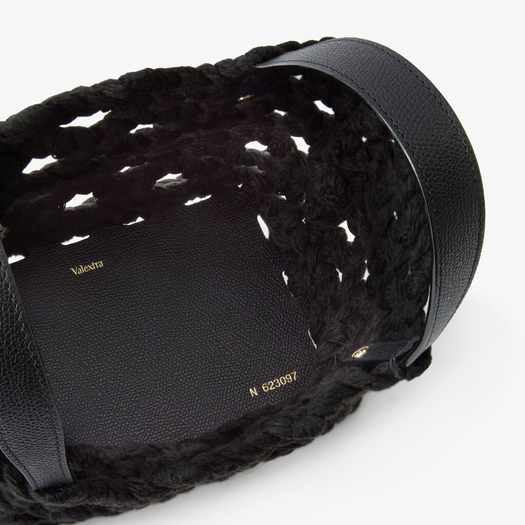 Soft Sportami Via Bucket Micro Bag - Black - Tessuto Intrecciato/Vitello VS - Valextra - 3