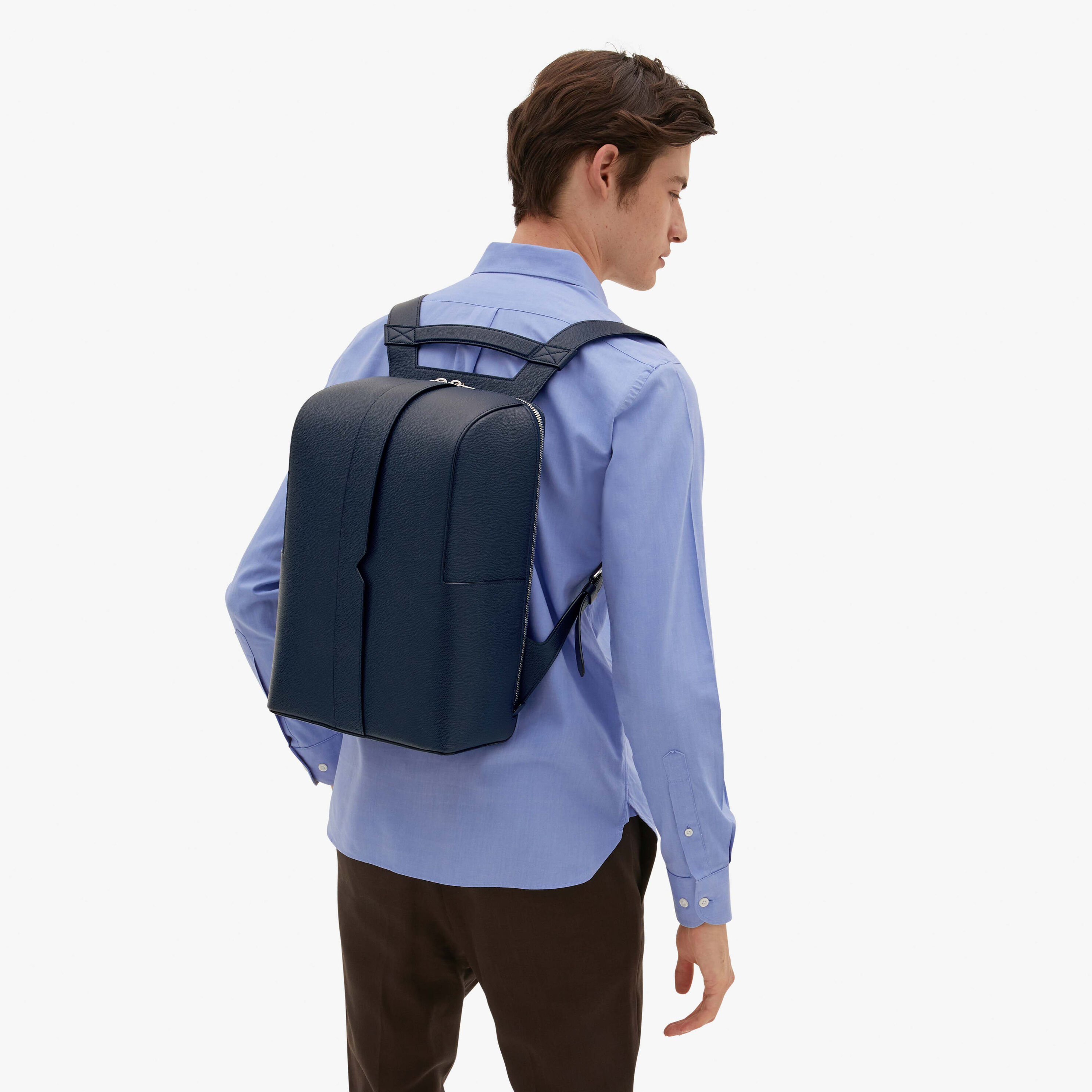 Blue Leather Laptop and tablet backpack Valextra V Line