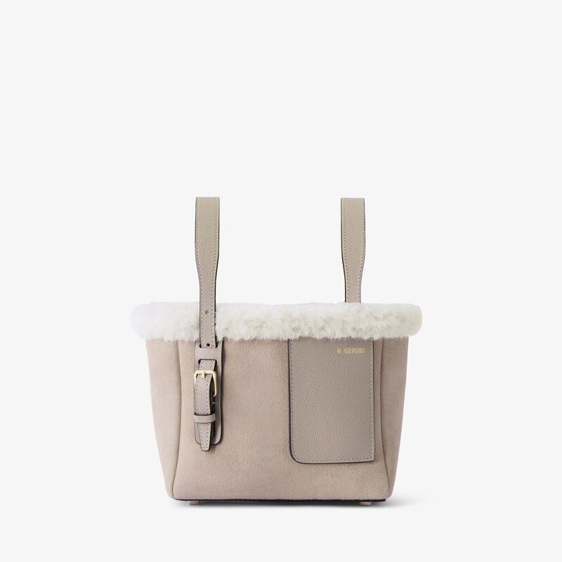 Soft Suede Shearling Bucket Micro Bag - Nude Pink - Montone Scamosciato/Vitello Millepunte Soft - Valextra - 1