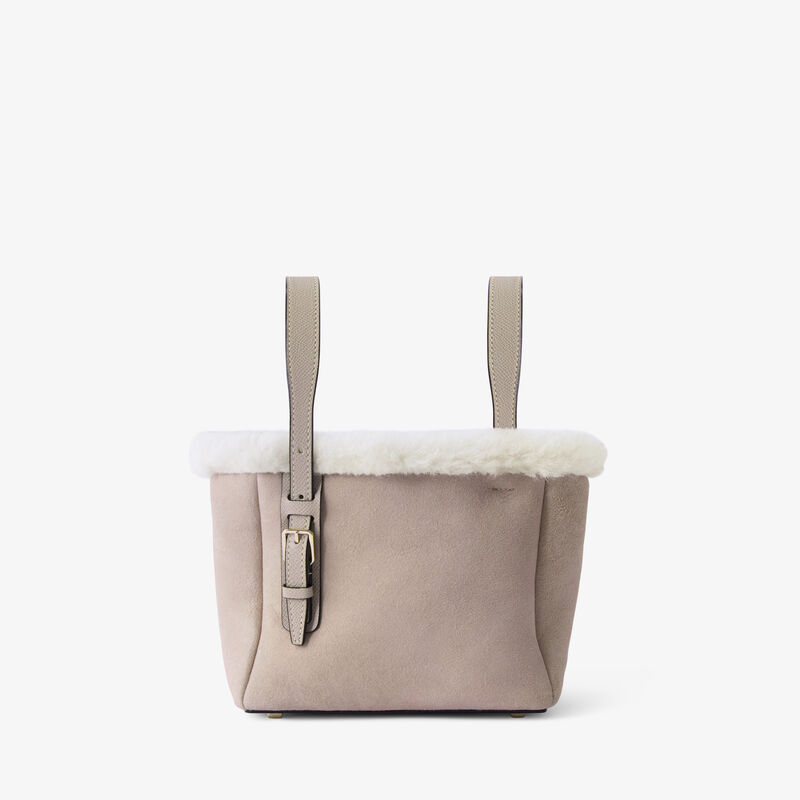 Soft Suede Shearling Bucket Micro Bag - Nude Pink - Montone Scamosciato/Vitello Millepunte Soft - Valextra - 7
