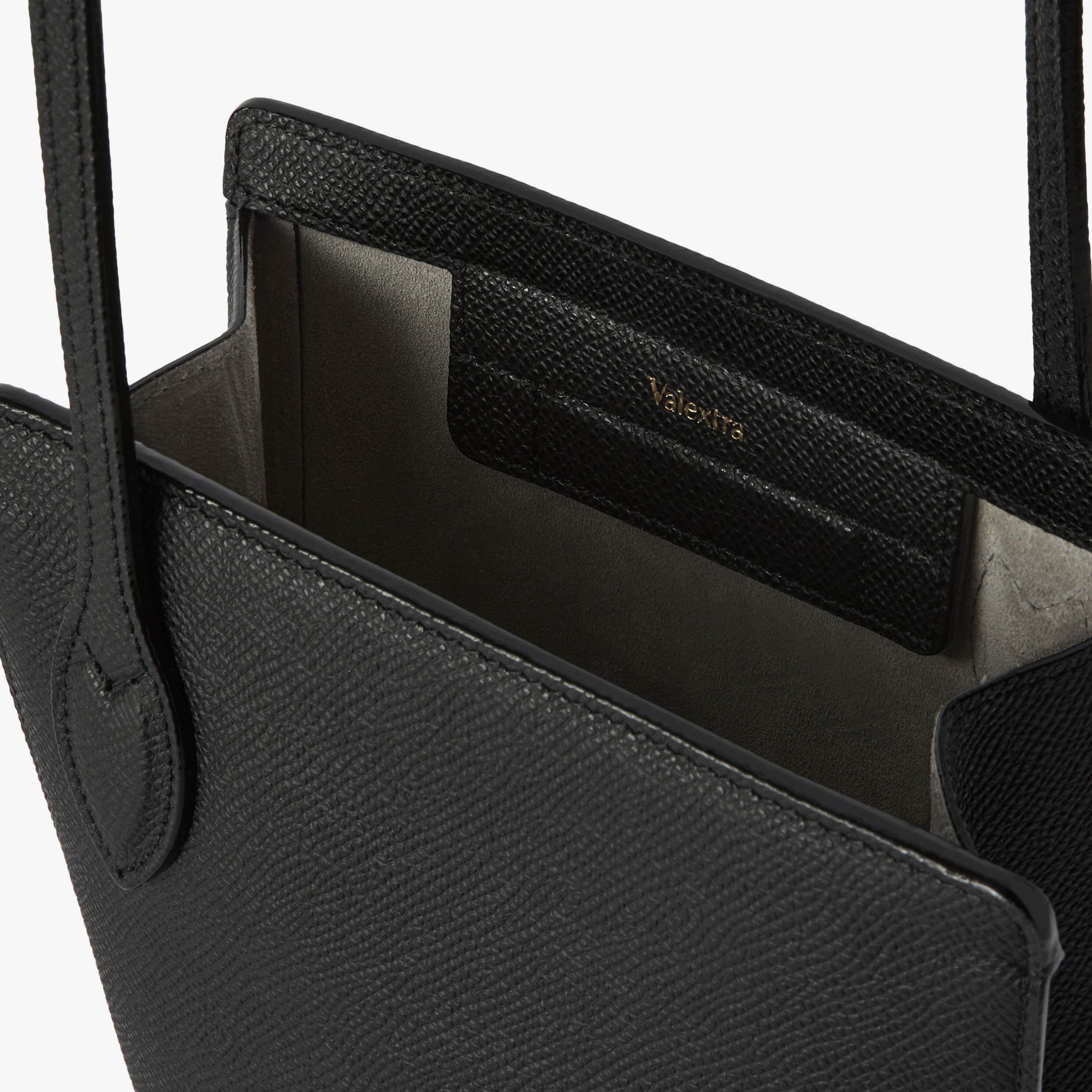 Black Grained Leather Luxury Crossbody Phone Bag | Valextra Vivi