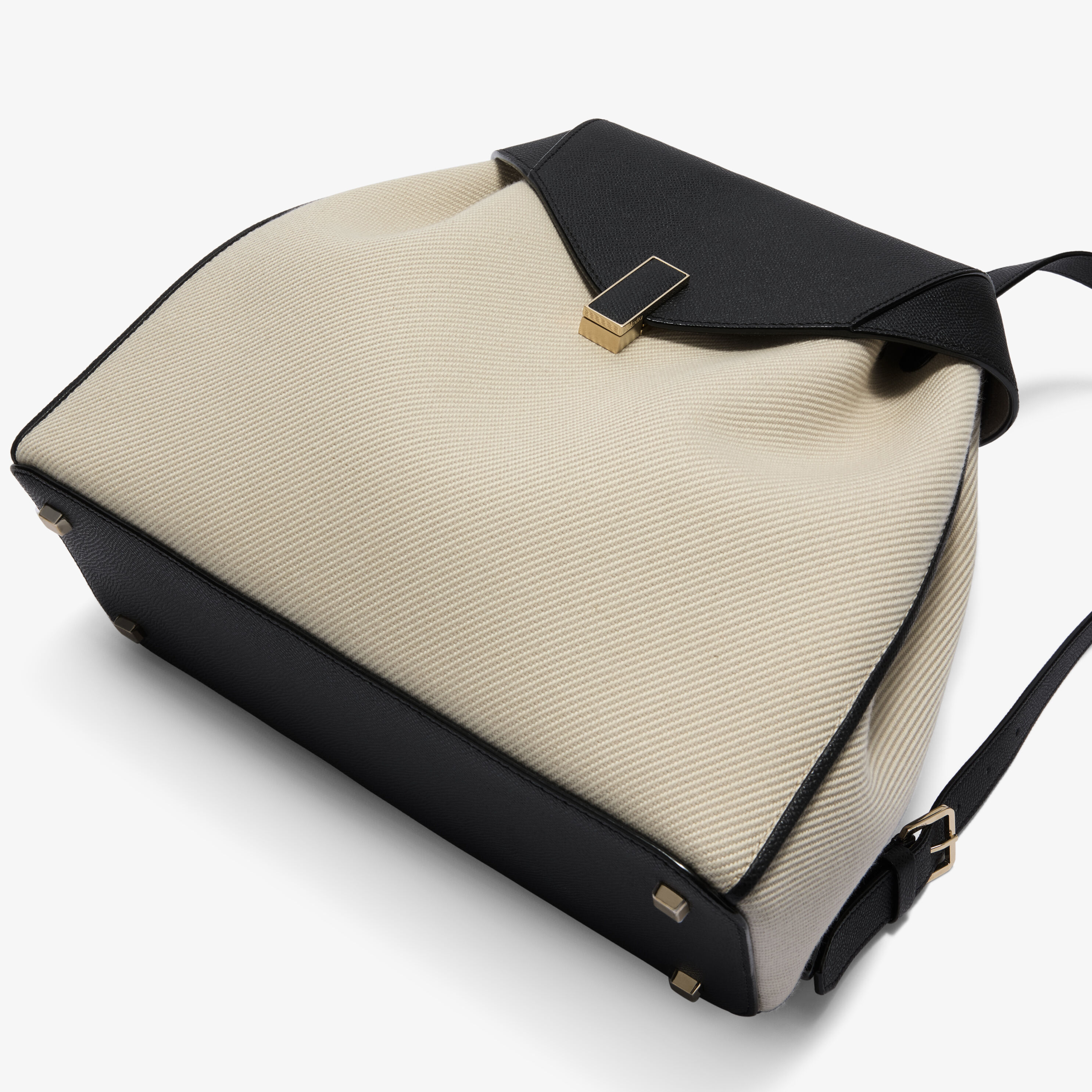 Women's Black Leather & Grey Canvas Luxury Backpack | Valextra Iside
