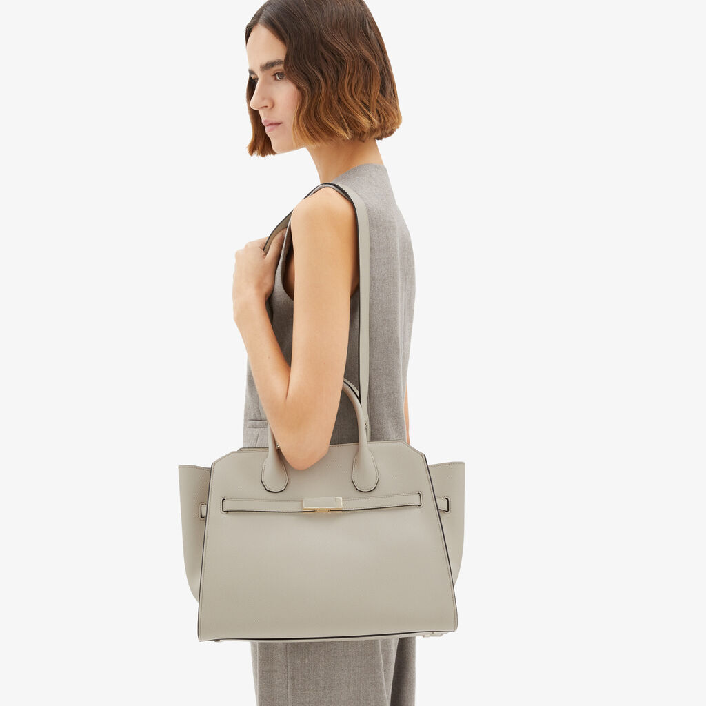 Borsa A Due Manici Milano Media - Grigio Lino - Vitello Millepunte Soft - Valextra - 2