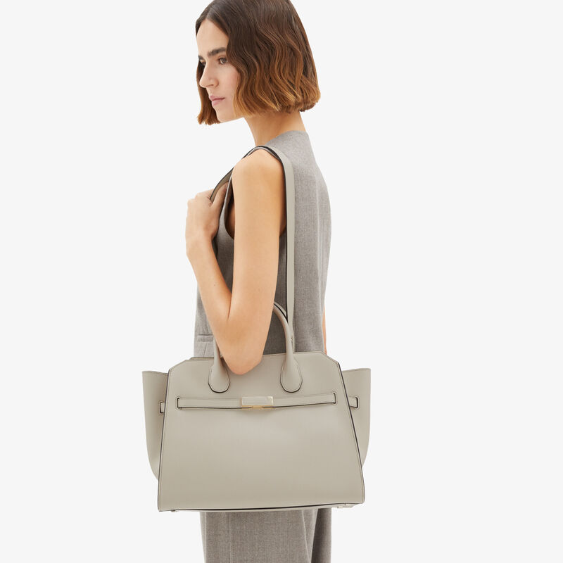 Milano Two Handles Medium Bag - Linen Grey - Millepunte Soft calf leather - Valextra - 2