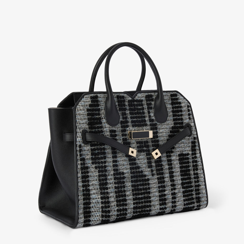 Milano Forest Pibiones Two Handles Medium Bag - Black/Grey - Pibiones  wool Fabric and Millepunte leather - Valextra - 5