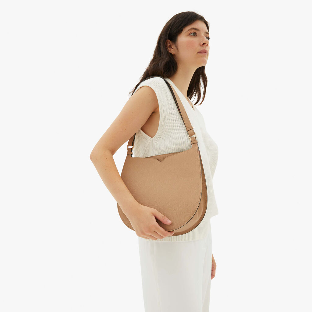 Hobo Weekend Medium Bag - Cashmere Beige - Vitello VS - Valextra - 2