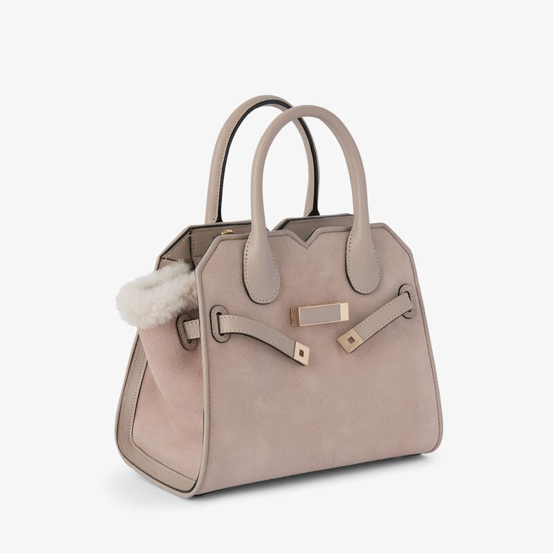 Milano Suede Shearling Two Handles Mini Bag - Nude Pink - Montone Scamosciato/Vitello Millepunte Soft - Valextra - 4