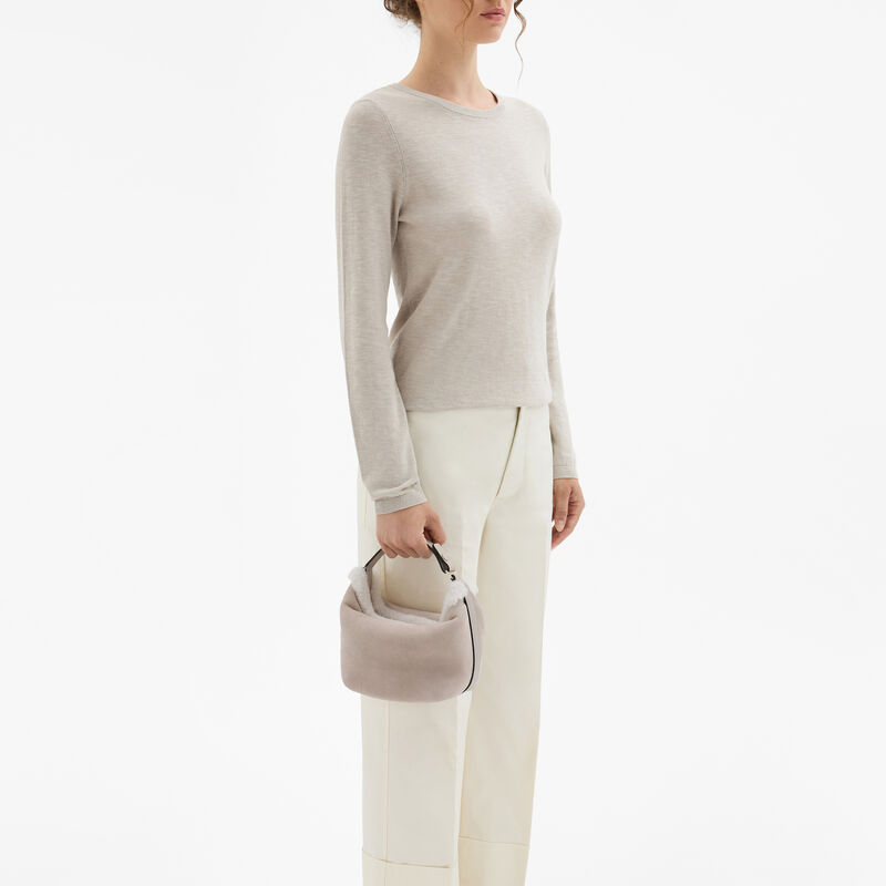 Mochi Suede Shearling Top Handle Mini Bag - Nude Pink - Montone Scamosciato/Vitello Millepunte Soft - Valextra - 2