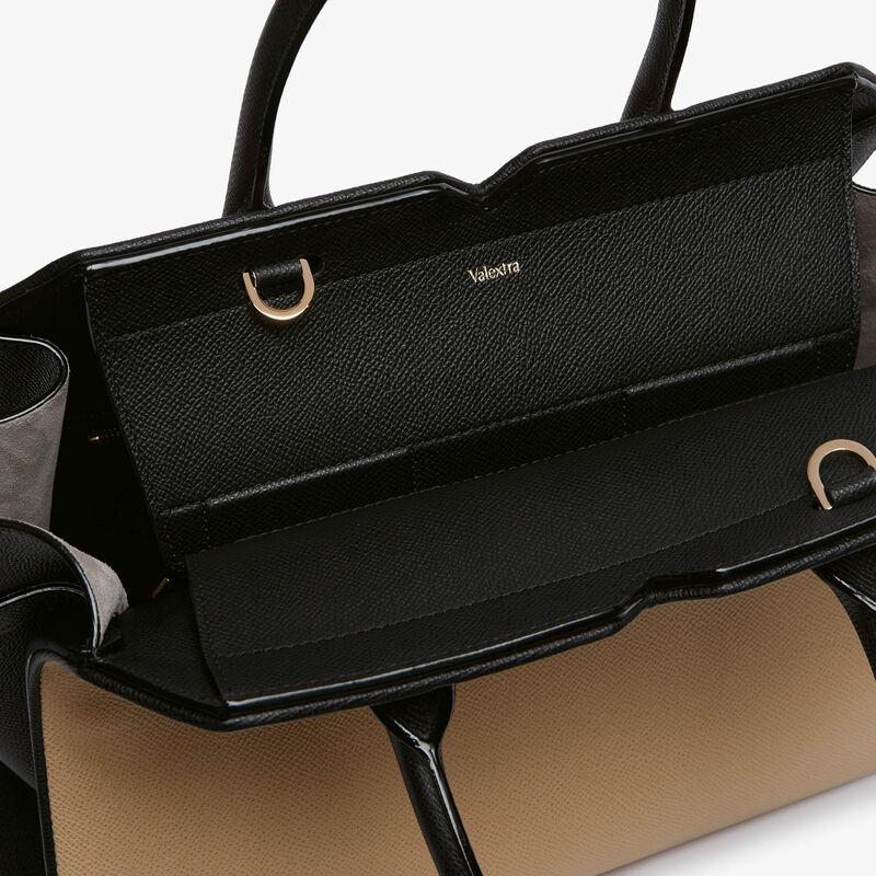 Milano Chiaroscuro Two Handles Medium Bag - Cashmere Beige/Black - Millepunte Soft calf leather - Valextra - 3