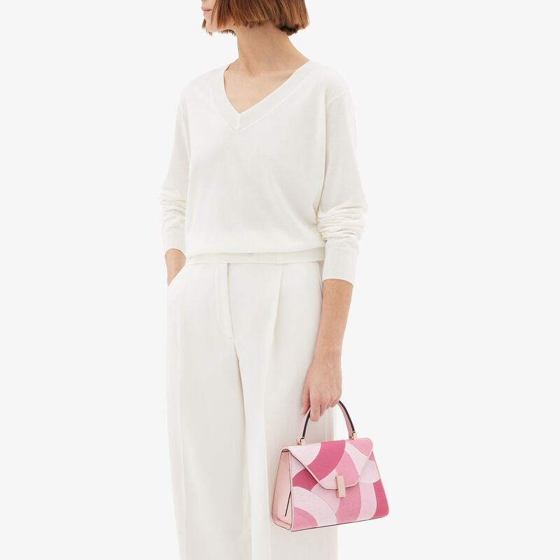 Iside Patchwork Top Handle Mini Bag - Peony Pink/Pink Color Mix - Millepunte calf leather - Valextra - 2