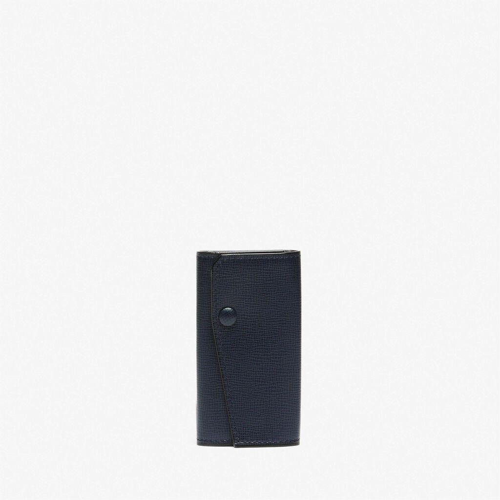 Key Holder 6 Hooks With Button - Dark Blue - Cuoio VL - Valextra - 1