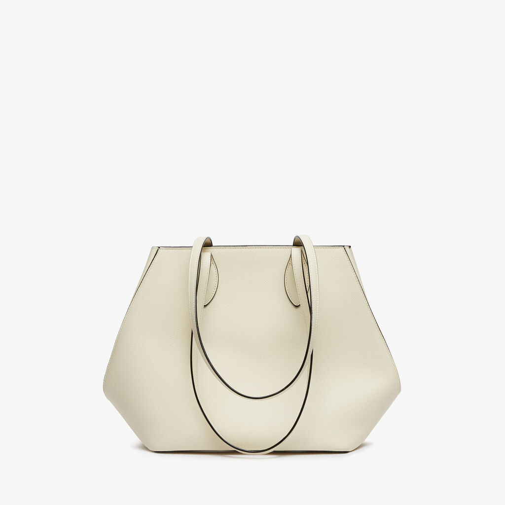 Vivi Shopping Medium Bag - Pergamena White - Vitello Millepunte Soft - Valextra - 1