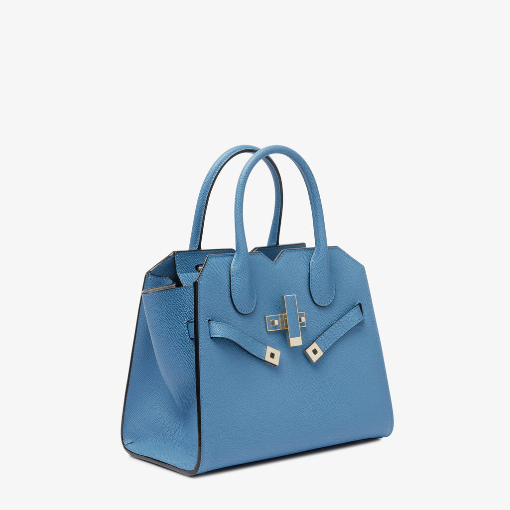 Milano Two Handles Mini Bag - Nebula Blue - Vitello Millepunte Soft - Valextra - 6