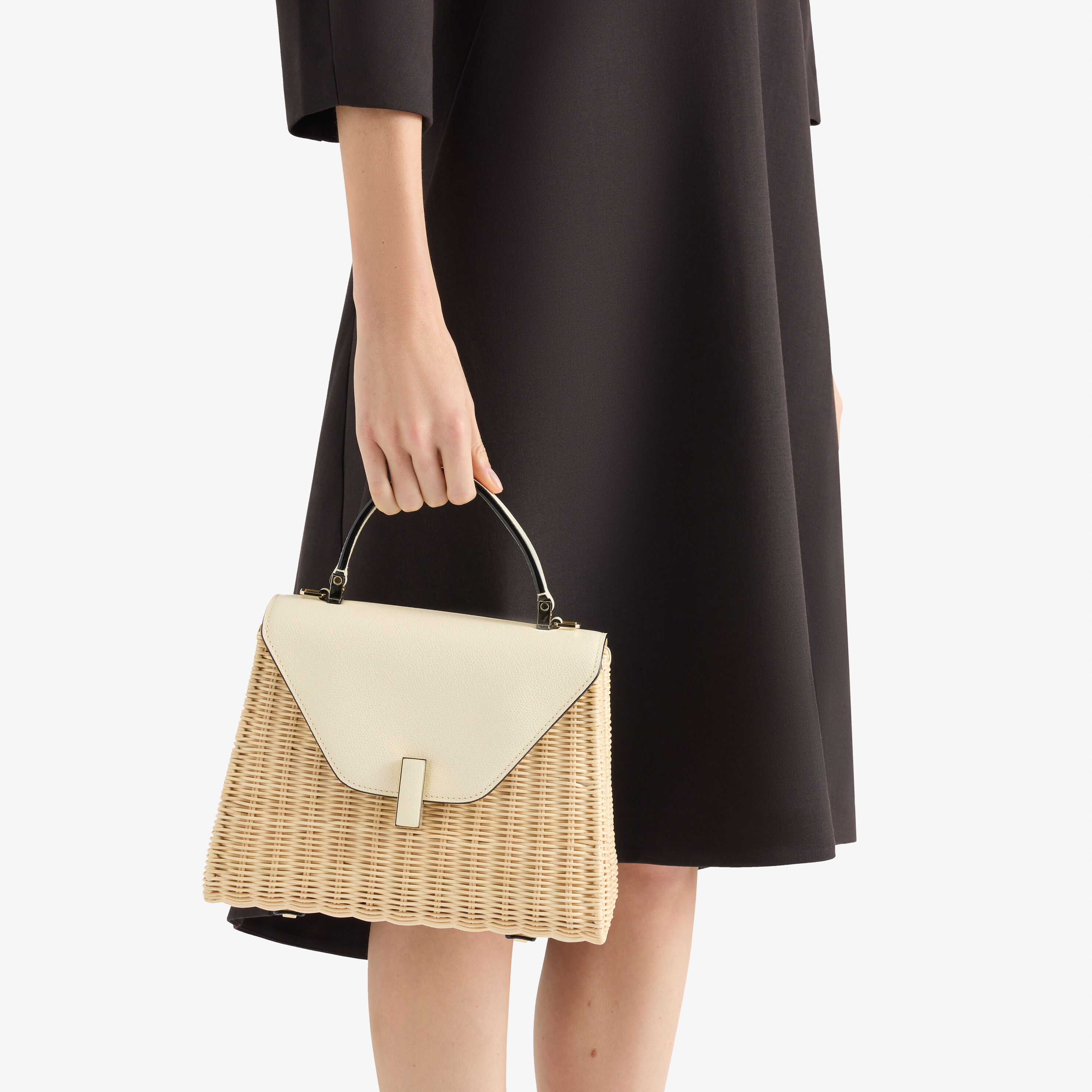 Women's Beige & White Wicker top handle bag | Valextra Iside