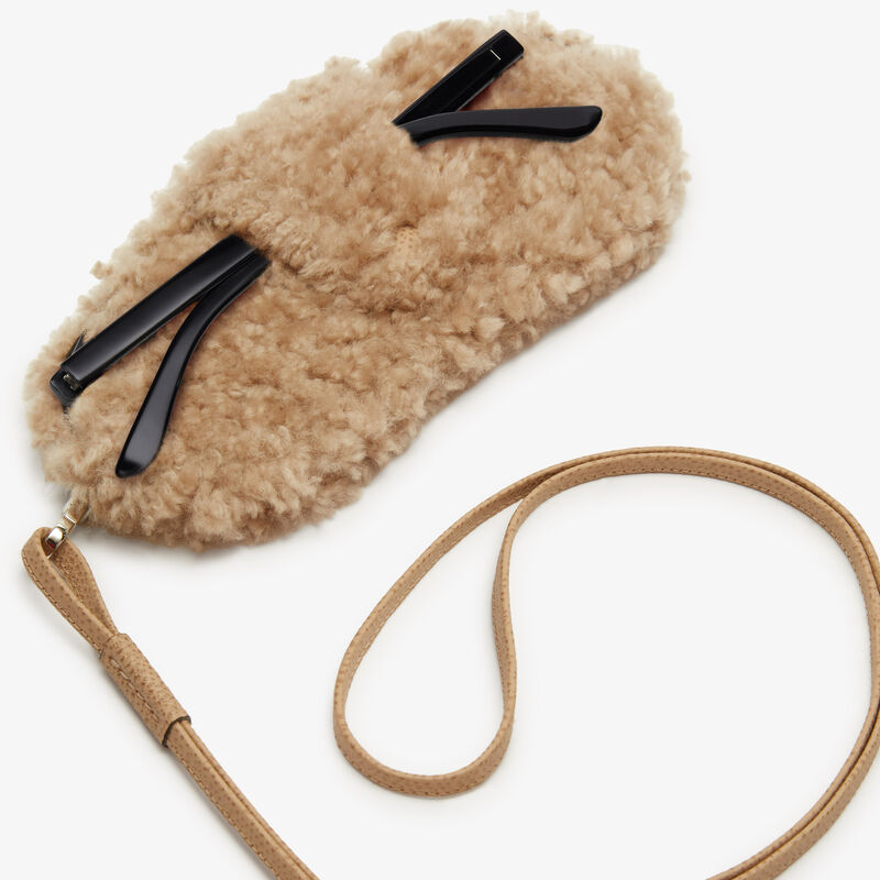 Shearling Glasses Case with Lanyard - Cashmere Beige - Pelle di Vitello Millepunte and Shearling - Valextra - 2