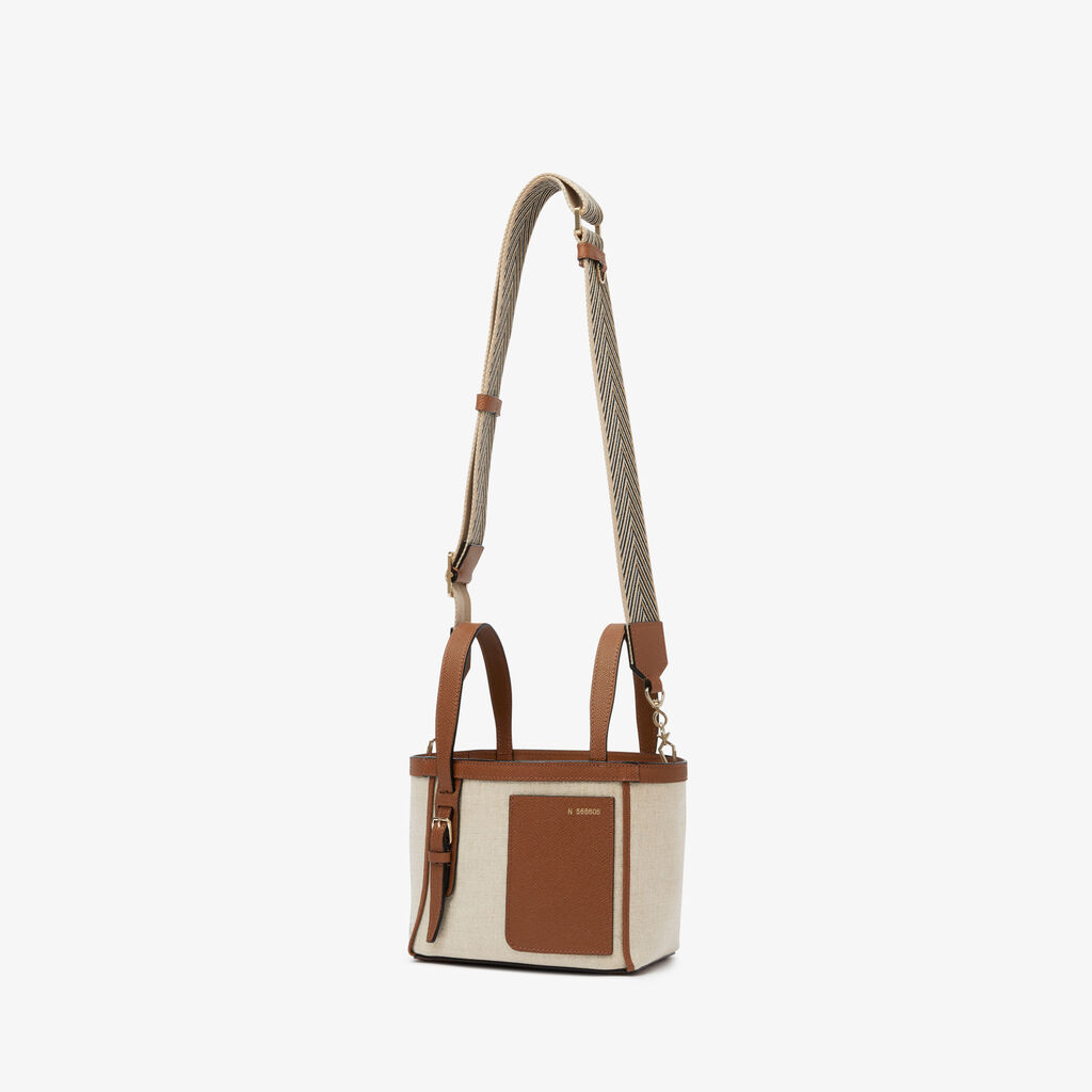 Soft Canvas Bucket Micro Bag - Sand/Chocolate Brown/Camel Brown/Cashmere Beige - Tessuto Canvas/VS - Valextra - 5
