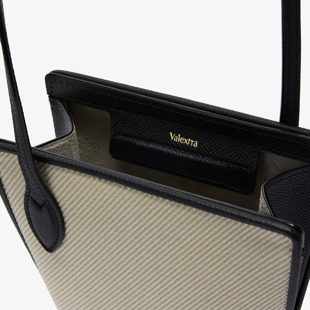 Vivi Textured Canvas Crossbody Phone Bag - Grey/Black - Canvas Eutolbat/Vitello Millepunte Soft - Valextra - 3