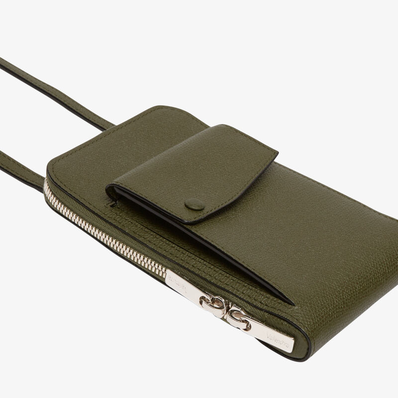Crossbody Phone case - Military Green - Millepunte calf leather - Valextra - 4