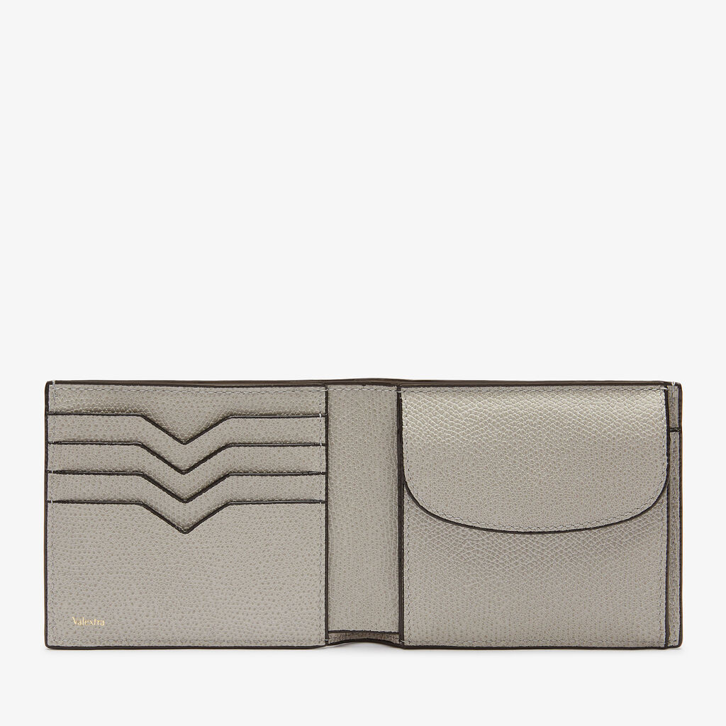 Portafoglio Bifold 4 Carte Di Credito Con Portamonete - Grigio Cenere - Vitello VS - Valextra - 4