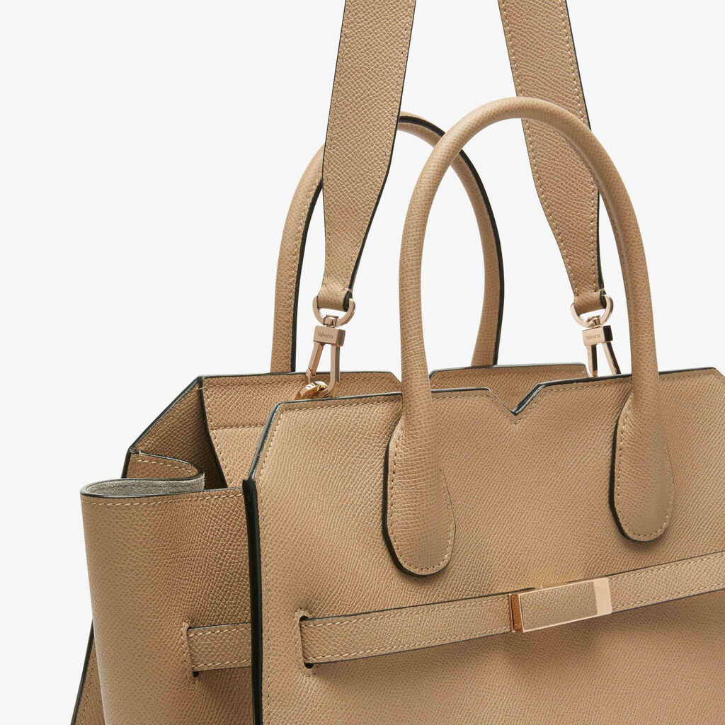 Milano Two Handles Medium Bag - Cashmere Beige - Vitello Millepunte Soft - Valextra - 5