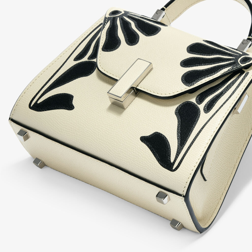 Iside Flowers Crossbody Micro Bag - Pergamena White/Black - Vitello VS-Stampa+Ricamo Daisy - Valextra - 5
