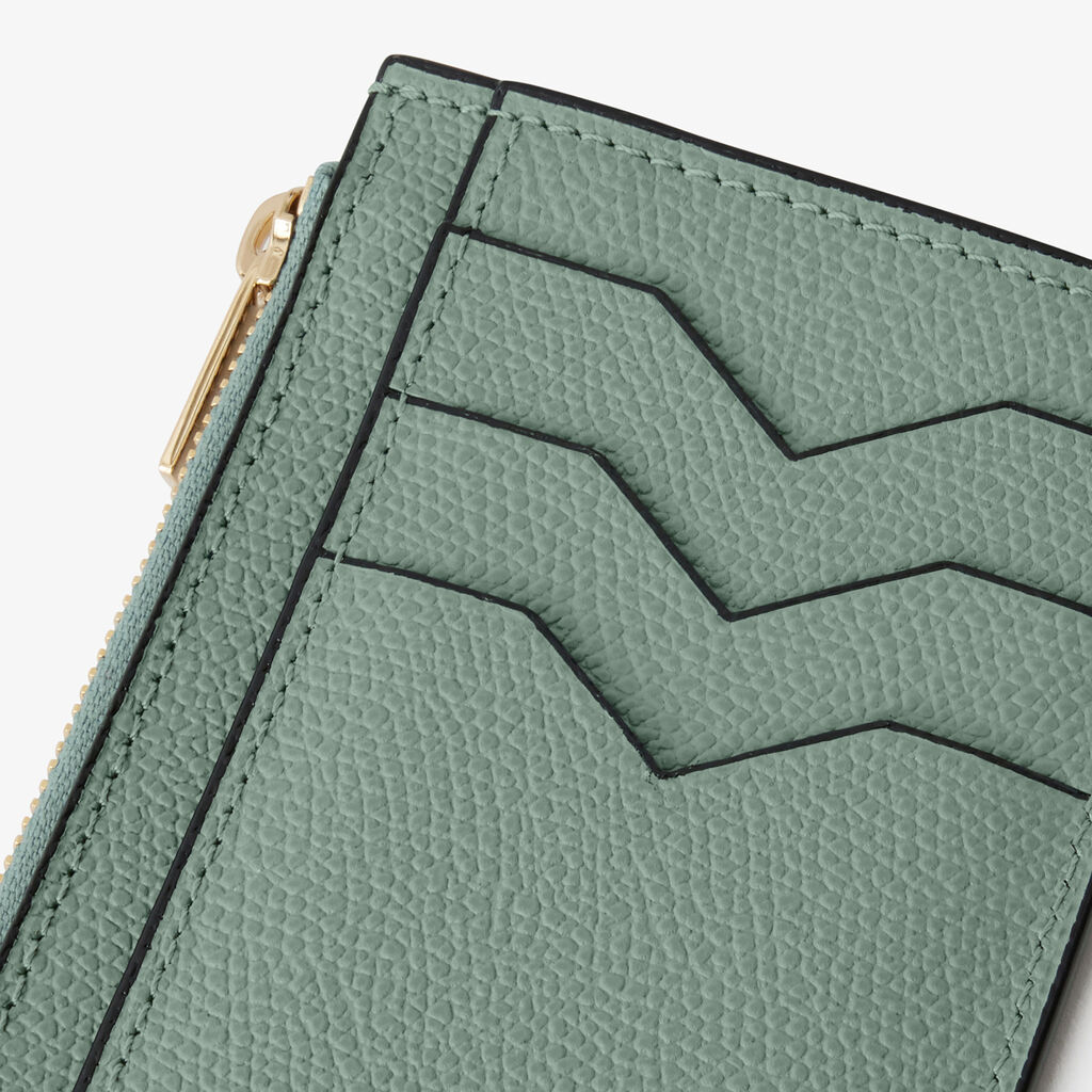 Card Holder 3CC with Zip - Eucalyptus Green - Vitello VS - Valextra - 3