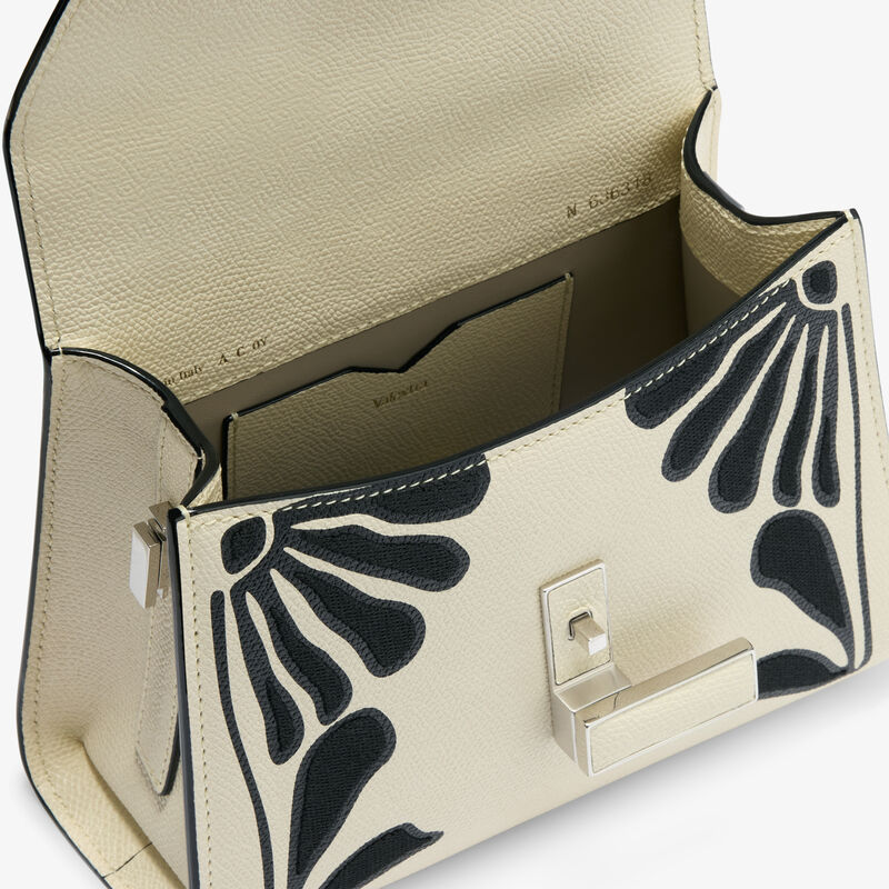 Iside Flowers Crossbody Micro Bag - Pergamena White/Black - Vitello VS-Stampa+Ricamo Daisy - Valextra - 3