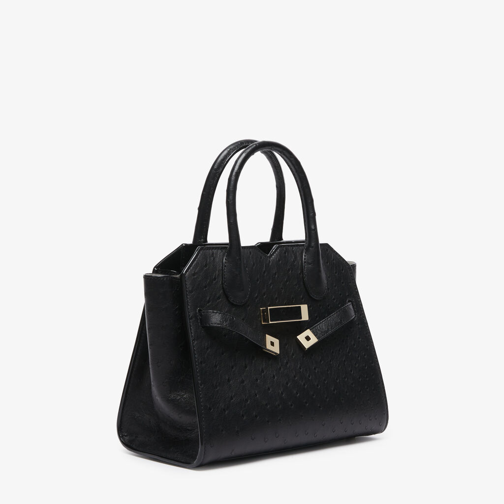 Milano Ostrich Two Handles Mini Bag - Black - Struzzo - Valextra - 3