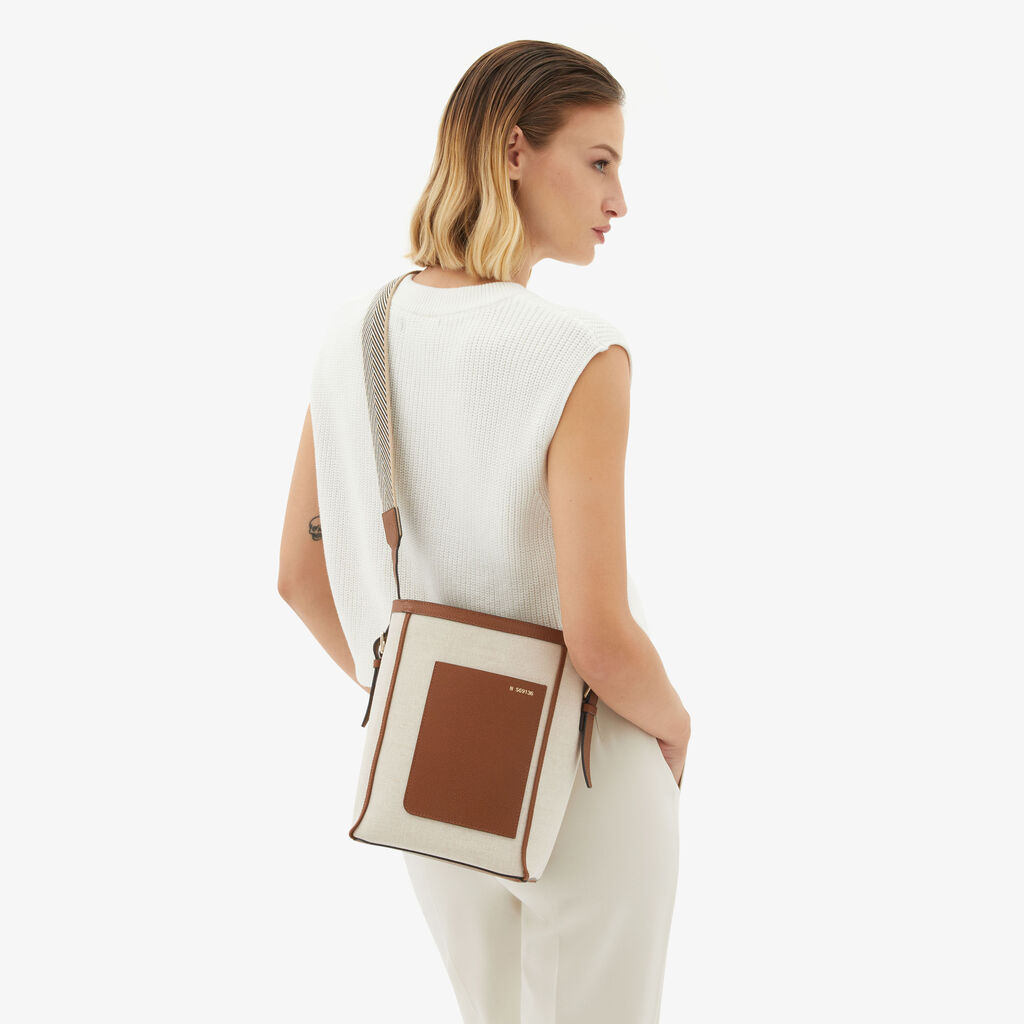 Soft Canvas Bucket Mini Bag - Sand/Chocolate Brown/Camel Brown/Cashmere Beige - Tessuto Canvas/VS - Valextra - 2