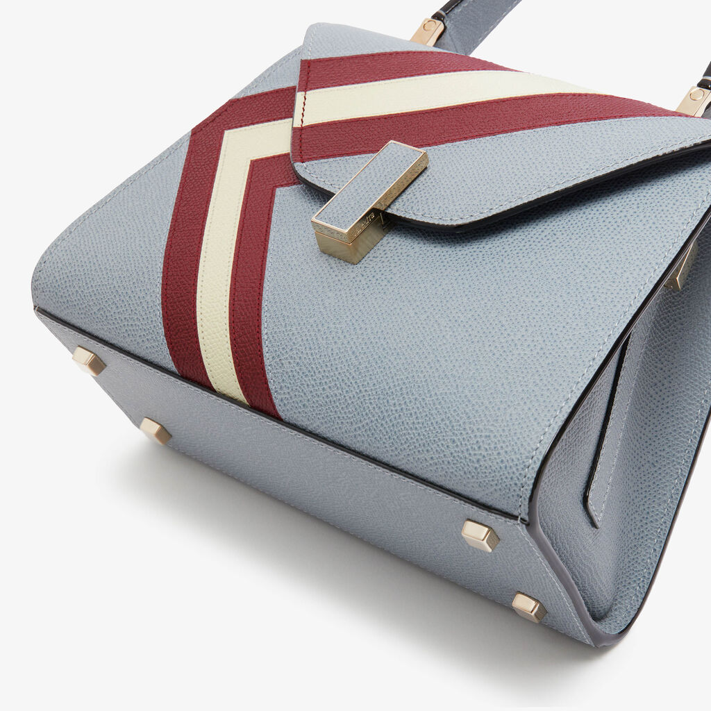 Iside Intarsia V-Stripes Top Handle Mini Bag - Niagara Blue/Bordeaux/Pergamena White - VS Vitello-Stripes - Valextra - 4