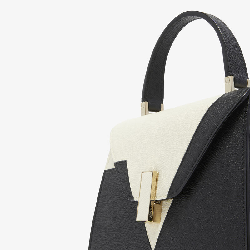 Iside V Intarsia Top Handle Mini Bag - Black/Pergamena White - Millepunte calf leather - Valextra - 4