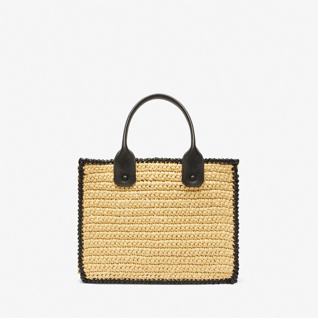 Borsa Tote Soft Rafia Crochet Mini - Beige/Nero - Rafia/Vitello VS - Valextra - 6