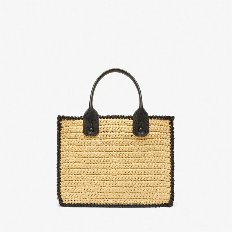 Soft Tote Raffia Crochet mini bag - Beige/Black - Natural raffia and Millepunte calf leather - Valextra - 6