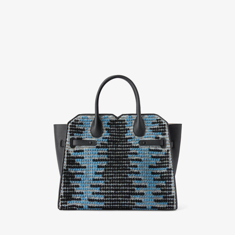 Milano Sunset Pibiones Two Handles Medium Bag - Black/Niagara Blue/Grey - Pibiones  wool Fabric and Millepunte leather - Valextra - 7