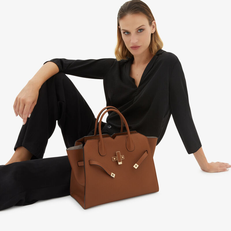 Milano Two Handles Medium Bag - Chocolate Brown - Millepunte Soft calf leather - Valextra - 3