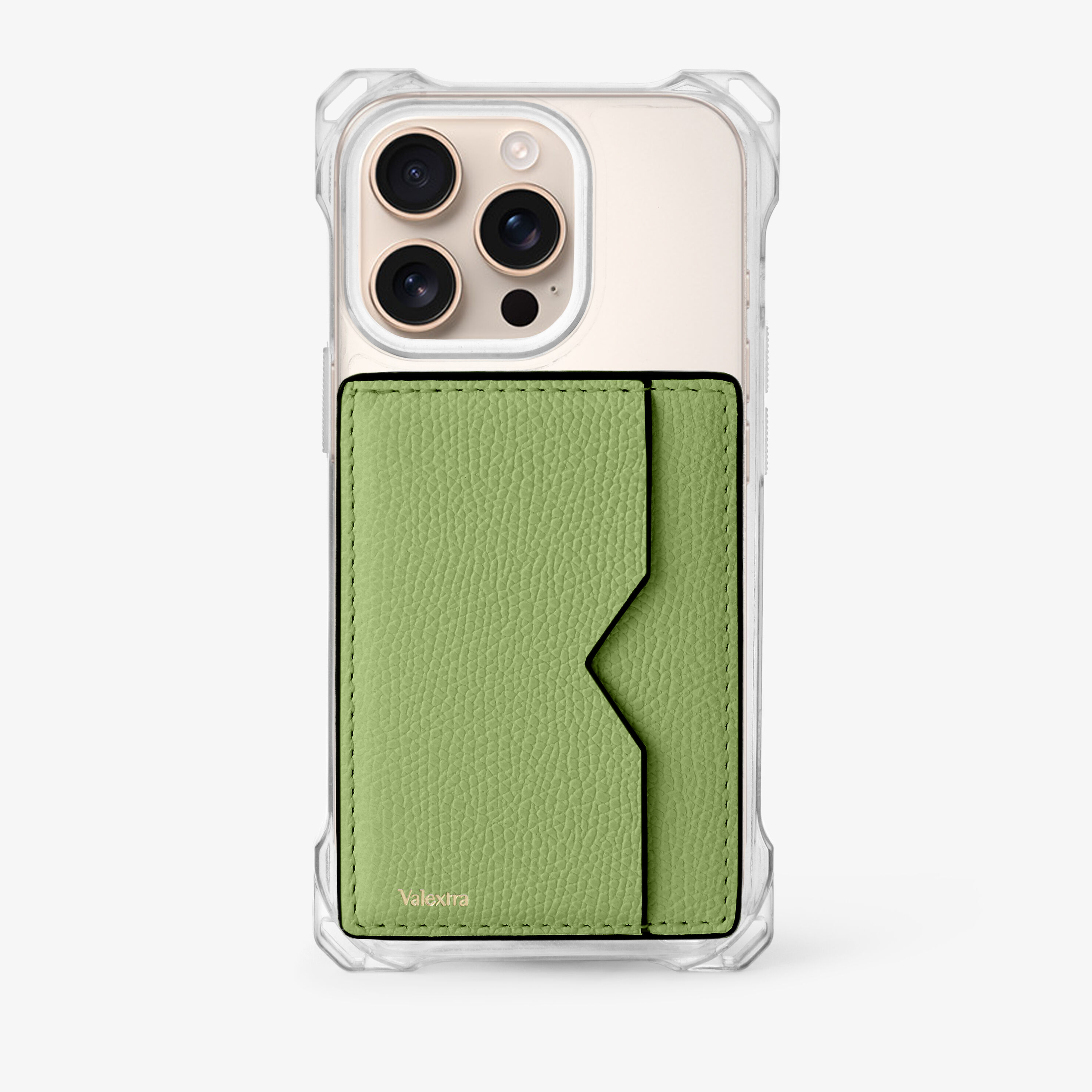 Aloe Green Grained Leather Luxury Magnetic Card Case | Valextra
