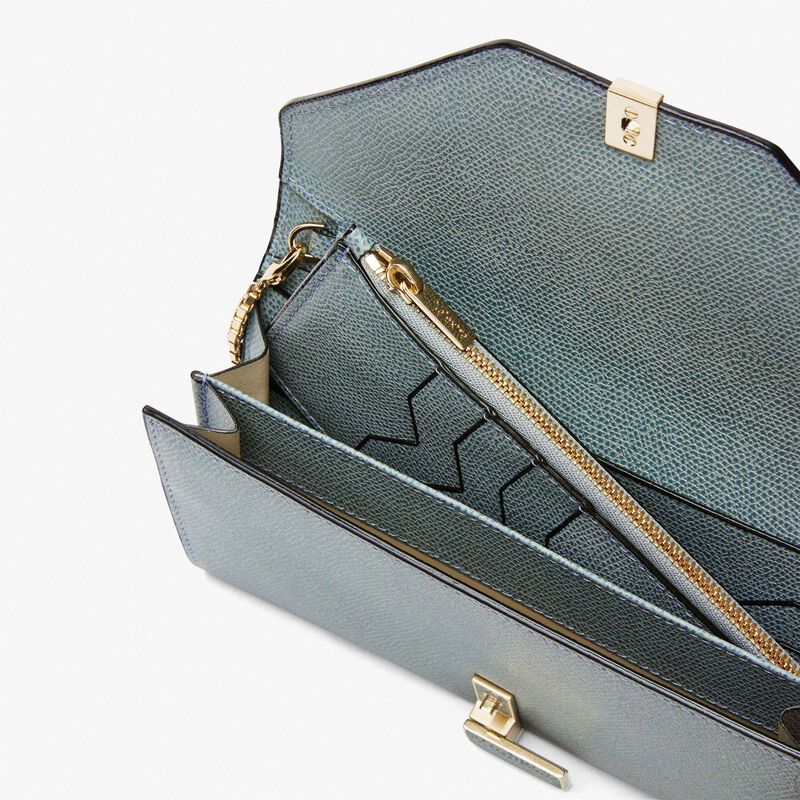 Iside continental purse with chain - Smokey Blue - Millepunte calf leather - Valextra - 2