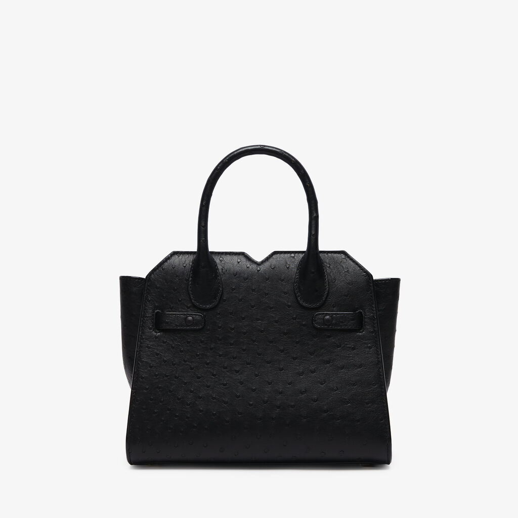 Milano Ostrich Two Handles Mini Bag - Black - Struzzo - Valextra - 5