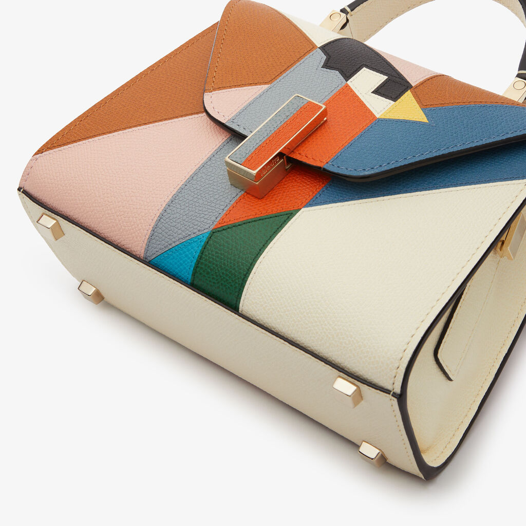 Borsa a Tracolla Iside Intarsia Volti Micro - Bianco Pergamena/Blu Camicia/Rosa Blush/Rosso Love - Vitello VS-Intarsio Uccellino - Valextra - 4