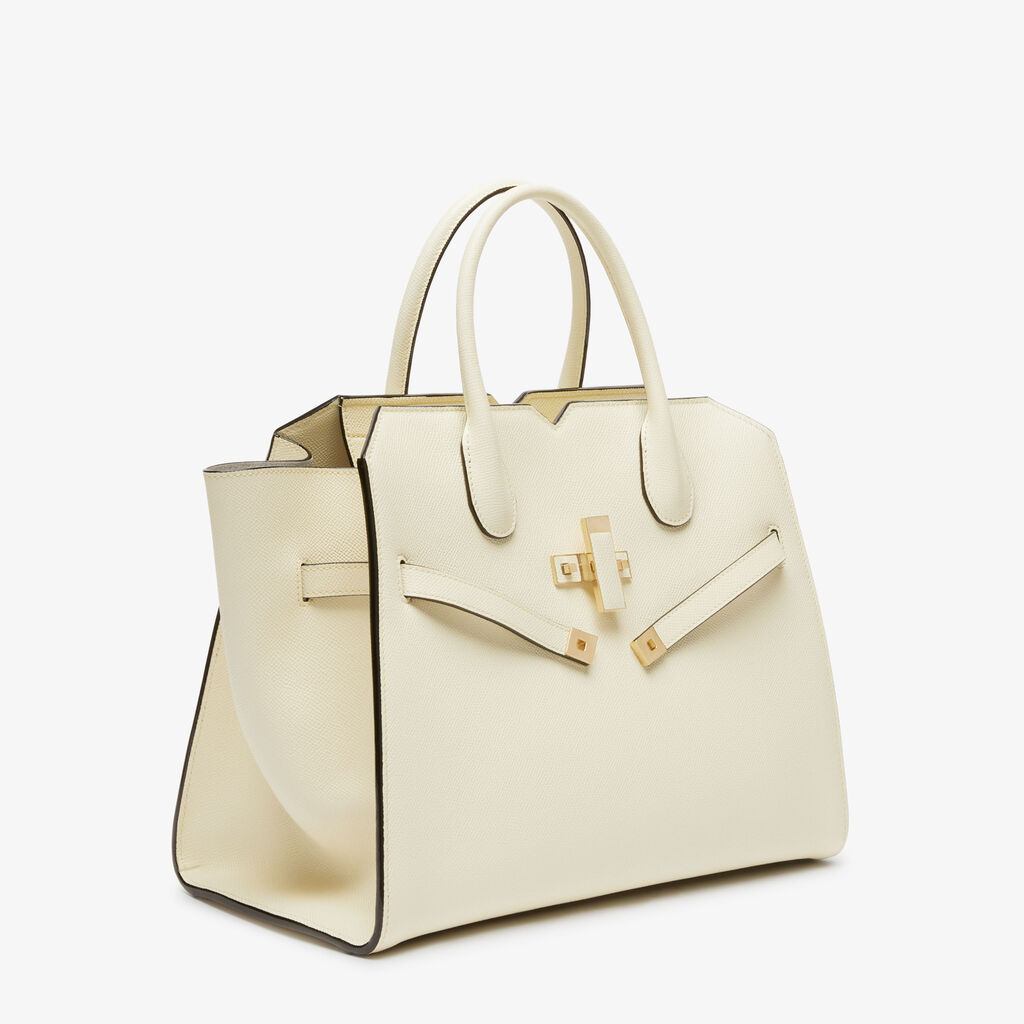 Milano Two Handles Medium Bag - Pergamena White - Vitello Millepunte Soft - Valextra - 7