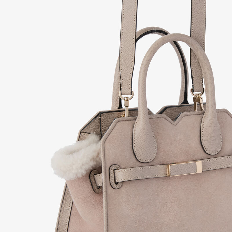 Milano Suede Shearling Two Handles Mini Bag - Nude Pink - Montone Scamosciato/Vitello Millepunte Soft - Valextra - 3
