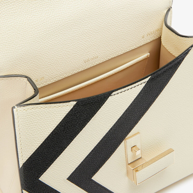 Iside Intarsia V-Stripes Top Handle Mini Bag - Pergamena White/Black - Millepunte calf leather - Valextra - 2